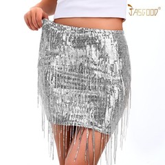 Sequin Fringe Sparkle Skirt for Women Stretchy Bodycon Glitter Tassel Skirt f…
