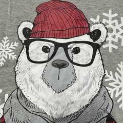 T-Shirt Mens Sz L Raglan Papa Bear Snow Flakes Christmas Graphic Red Gray