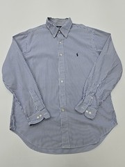 Ralph Lauren Boys Blue Striped Button Up Shirt Size 16 Slim Classic
