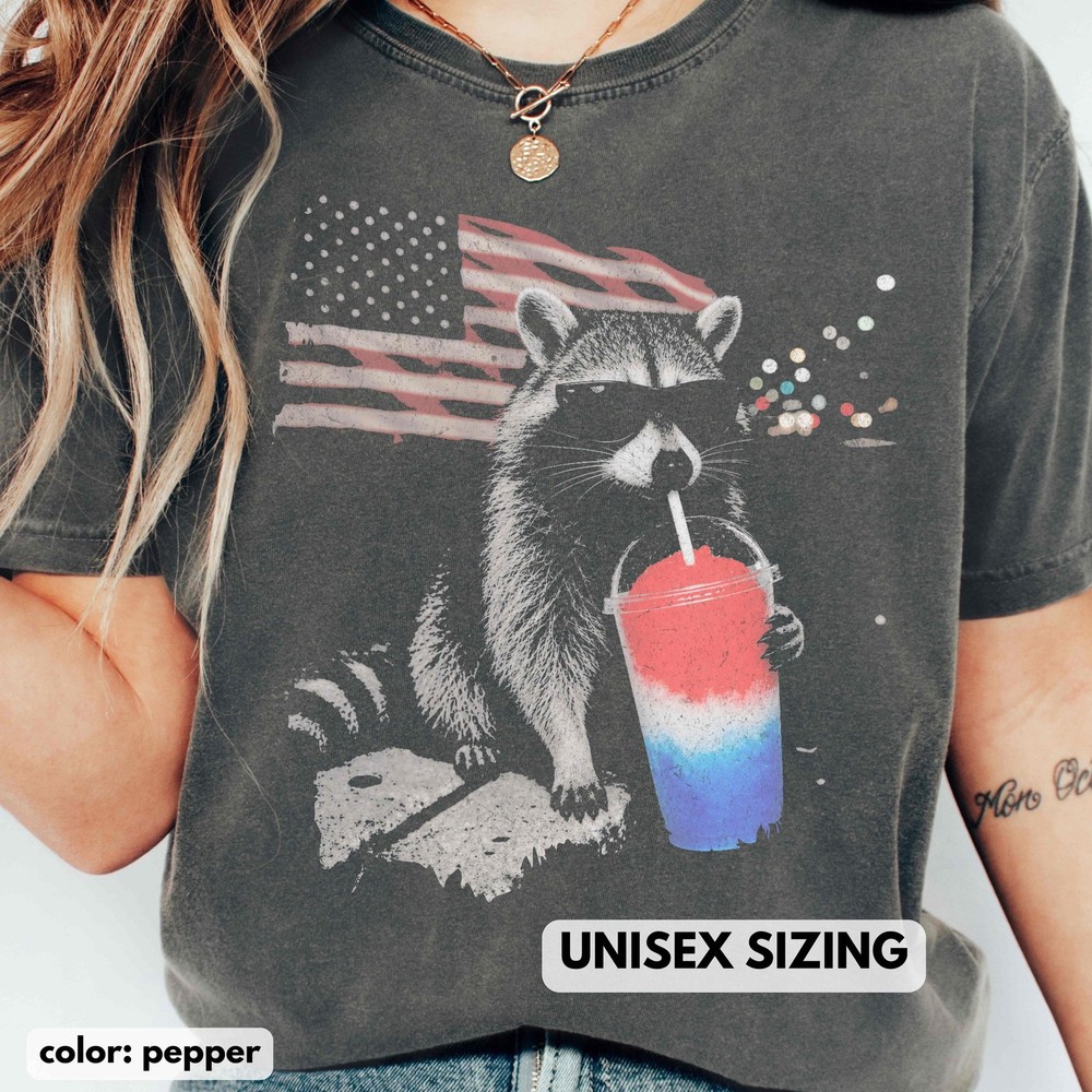 4th of July Raccoon Shirt Funny Patriotic Slushie America 250 Tee