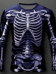 2025 Halloween Skeleton Print Long Sleeve T-Shirt Men Gothic Casual Top NEW!