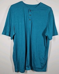 Croft & Barrow Men’s Henley Shirt Easy Care Teal Green Short Sleeve Size Large