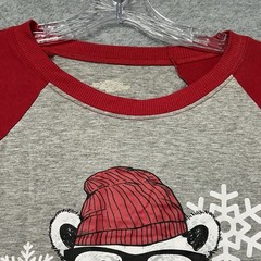 T-Shirt Mens Sz L Raglan Papa Bear Snow Flakes Christmas Graphic Red Gray