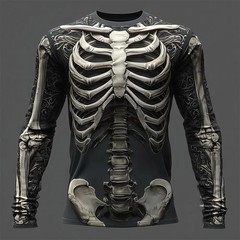 2025 Halloween Skeleton Print Long Sleeve T-Shirt Men Gothic Casual Top NEW!