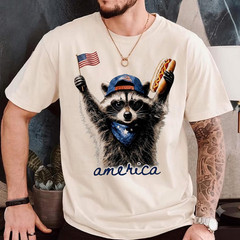 Patriotic Raccoon Hot Dog Shirt Funny USA Flag Tee 4th of July Gift Unisex S-3XL