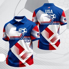 USA Soccer Polo Shirt Mens Patriotic American Flag Soccer Fan July 4th (S-5XL)