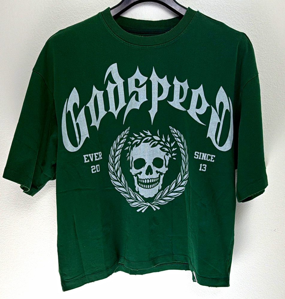 Godspeed Mainline Collection Green Skull Graphic Crew Neck Tee, L