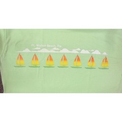 70s Velva Sheen Mens Large T Shirt Ft Walton Beach Florida Sailboat Pastel Green