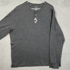NEW APT.9 Premier Flex Mens 2XL T-Shirt Henley Gray Knit Long Sleeve Lightweight
