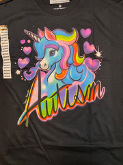 UNICORN Rainbow “Autism” Support Black Unisex Teen Hearts Clothing Tee- NWT