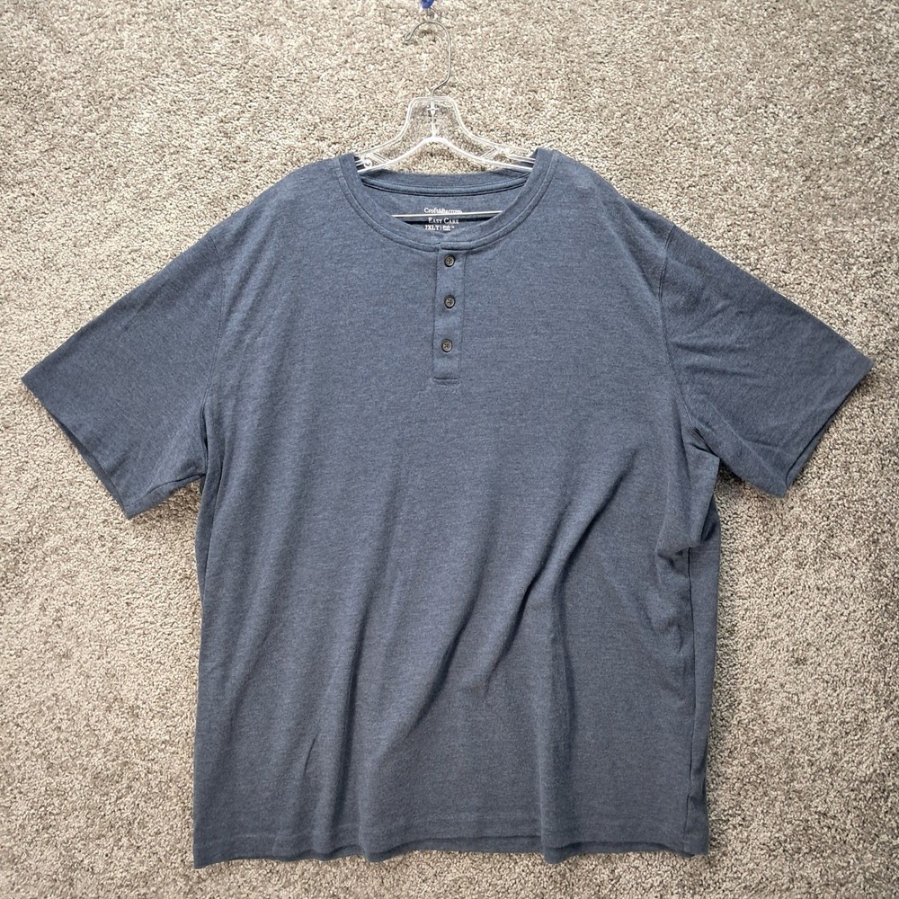 Croft & Barrow Mens 2XLT Blue Henley Short Sleeve Easy Care Shirt
