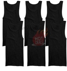 6 Pack Men’s Black 100% Cotton Tank Top A-Shirt Ribbed Undershirt Size:S-2XL