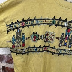 Vintage 2 Of Us Shirt Size Medium Yellow Ethnic Beaded Embroidered Boho 90s