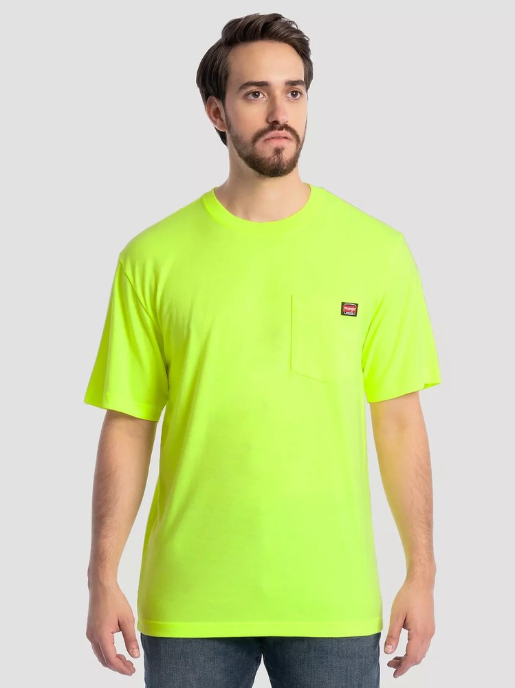 NWT Wrangler Workwear Neon Yellow Hi-Vis Short Sleeve Pocket Tee T Shirt XL