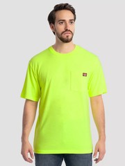 NWT Wrangler Workwear Neon Yellow Hi-Vis Short Sleeve Pocket Tee T Shirt XL