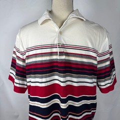 Murano Liquid Luxury Shirt Mens XL Red Blue White Striped Short Sleeve Slim Fit