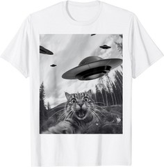 Funny Cat Selfie With Alien UFO Cool Animal Lover Unisex T-Shirt