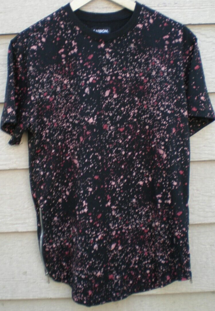Carbon T-Shirt Men Black W/Red Splatter Pattern With 1/4″ Side Zips Both Sides