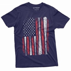 Men’s Baseball USA Flag T-shirt Bat Flag American Sports Shirt For Him