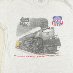 Vintage Train Shirt Medium Gray Union Pacific Railroad Steam Engine 90s 1999 ^