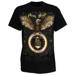 U.S. Air Force Emblem “Aim High” Men’s Graphic Print T-Shirt in Black, Medium