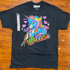 UNICORN Rainbow “Autism” Support Black Unisex Teen Hearts Clothing Tee- NWT