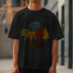 Forest Trees Reflection T Shirt Nature Scene Graphic Tee Outdoor Art Unisex