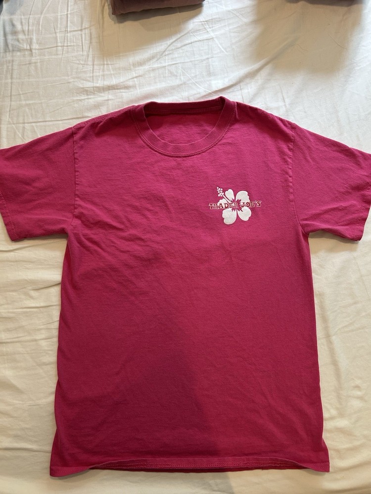 Trader Joe’s Hibiscus Logo Graphic Pink Double-Sided Short Sleeve Crew Tee S