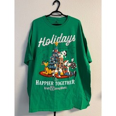 Disney World Christmas T-Shirt Mens 3XL Green Mickey Goofy Donald Holiday Tee
