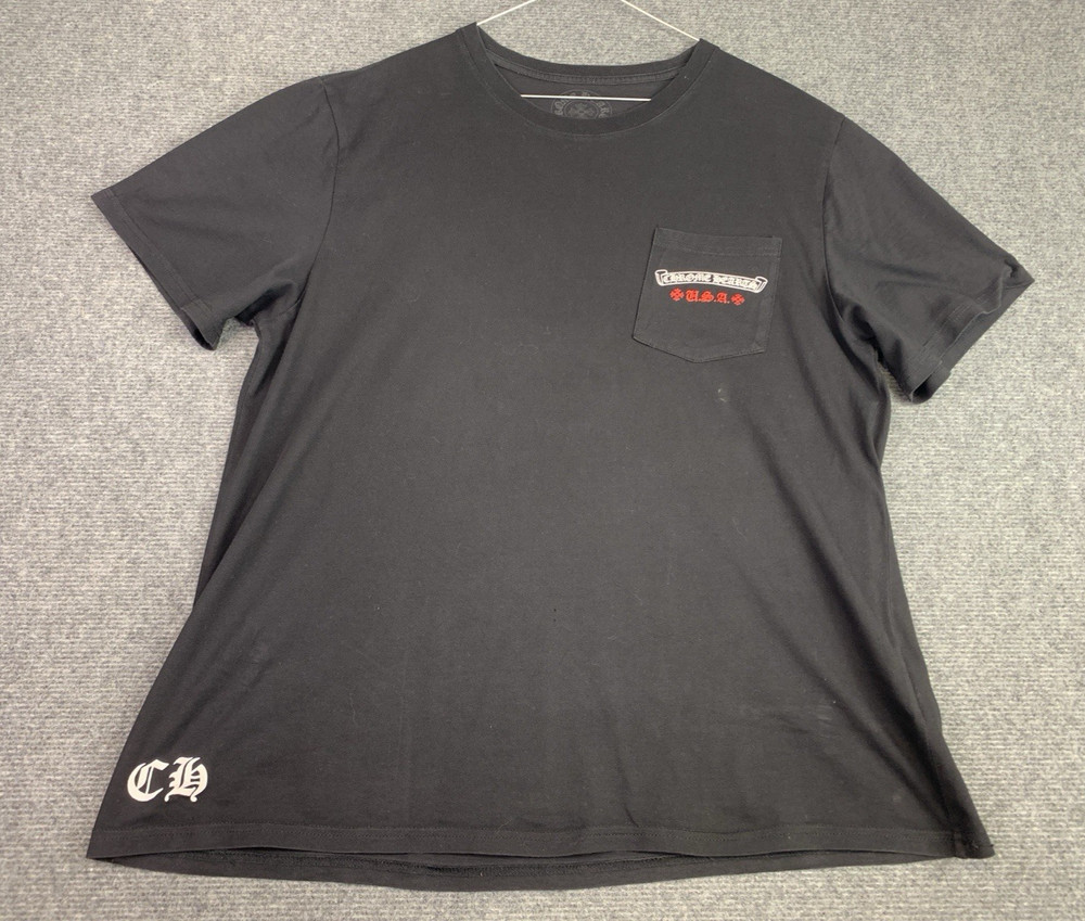 Chrome Hearts USA T-Shirt Men’s Large Black American Flag Print Crew Cotton
