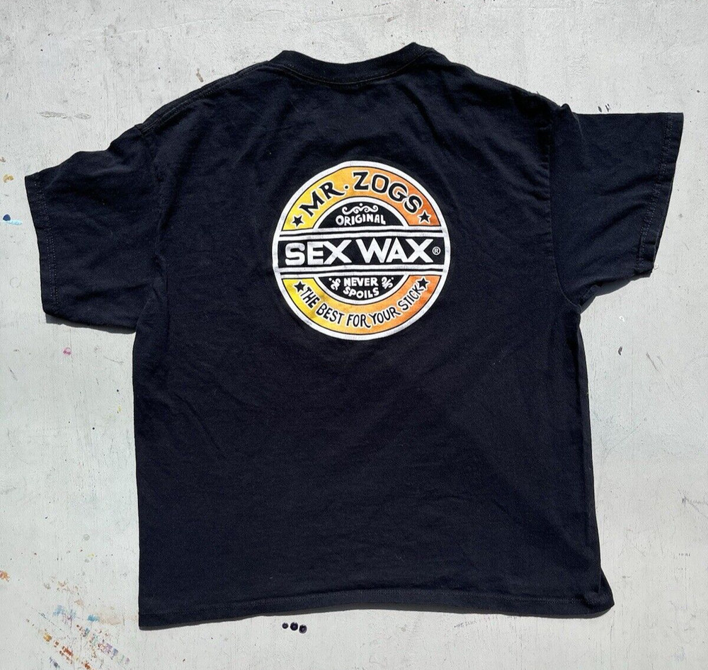 Men’s Mr Zogs Sex Wax Black Spell-Out Logo L Beach Surf Sand Waves Gnar Ocean