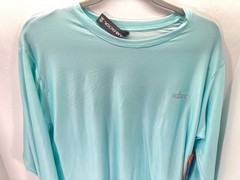 Habit Crooked ELM Graphic T-Shirt Mens M Aqua Blue Long Sleeve Solar Factor NWT