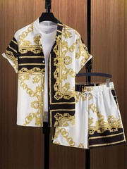 Men Summer Outfit 2-piece Set Short Sleeve T-shirt and Shorts Sweatsuit Set