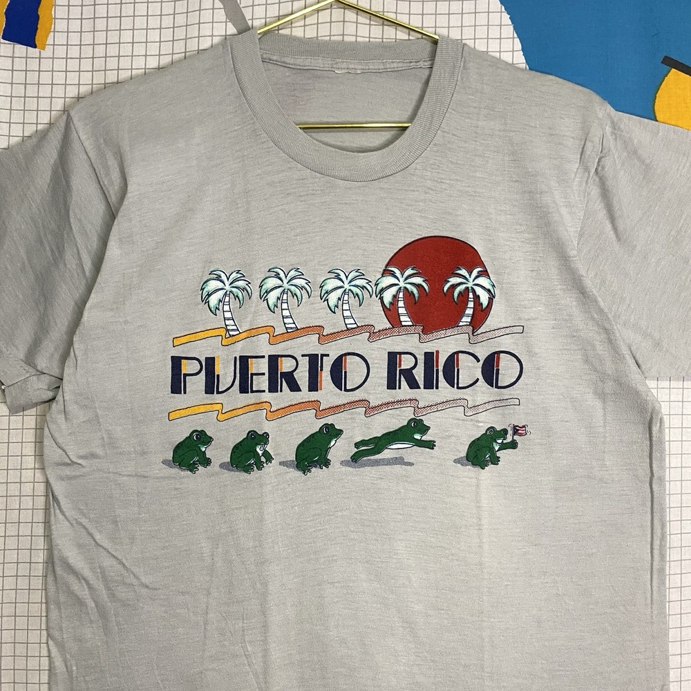 Vintage 70s Frogs Puerto Rico Tshirt Large Flag Sunset Retro Beach Single Stitch