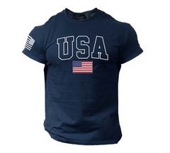 USA Flag Navy Blue T-Shirt – Patriotic American College Style Tee