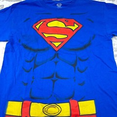 Superman Shirt Men Medium Blue Tee Chest Shield Logo Abs Costume Cosplay Adult *
