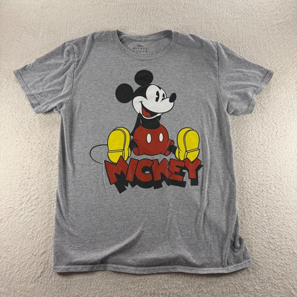 Disney Mickey Mouse T-Shirt Mens M Gray Graphic Retro Short Sleeve Disneycore