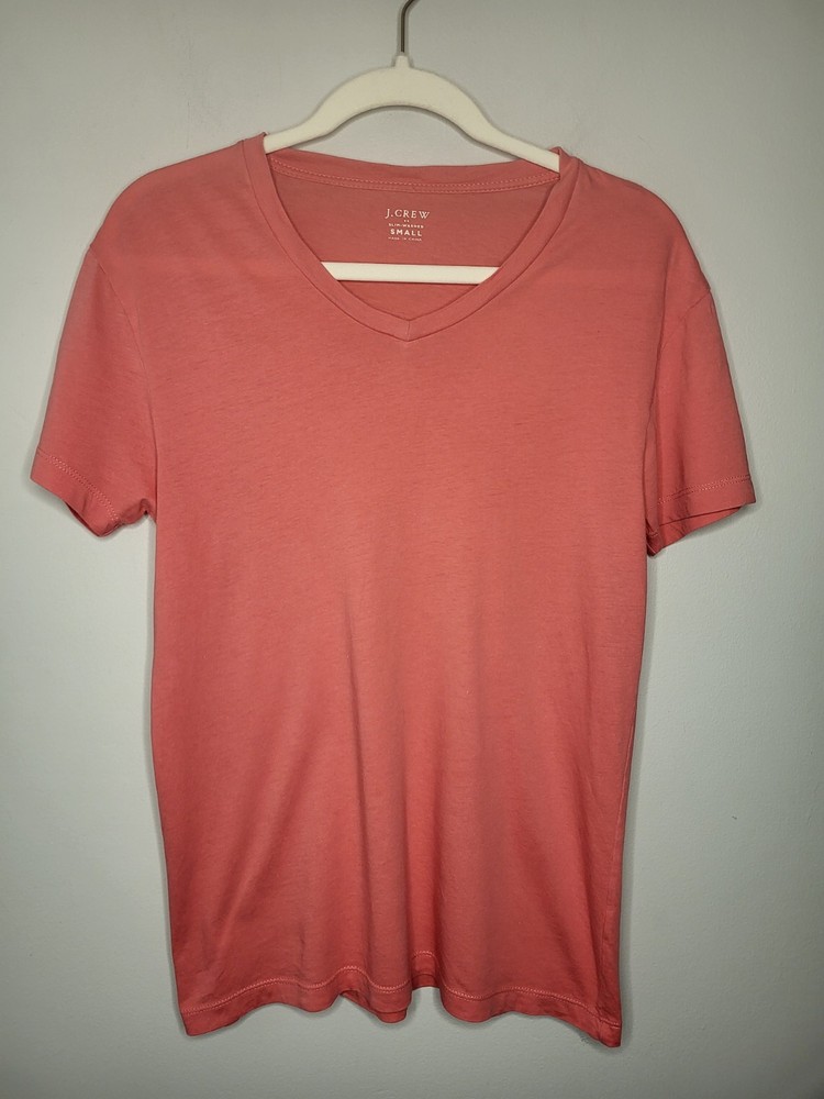 J.Crew Men’s Classic Slim Washed V-Neck T-Shirt Coral Size Small Soft Casual Tee