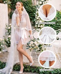 Lace Kimono Robe Babydoll Chemise Lingerie Bride Robe Wedding Party Sleep