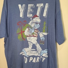 YETI to Party Christmas T-Shirt 2XL Blue Graphic Holiday Distressed Funny