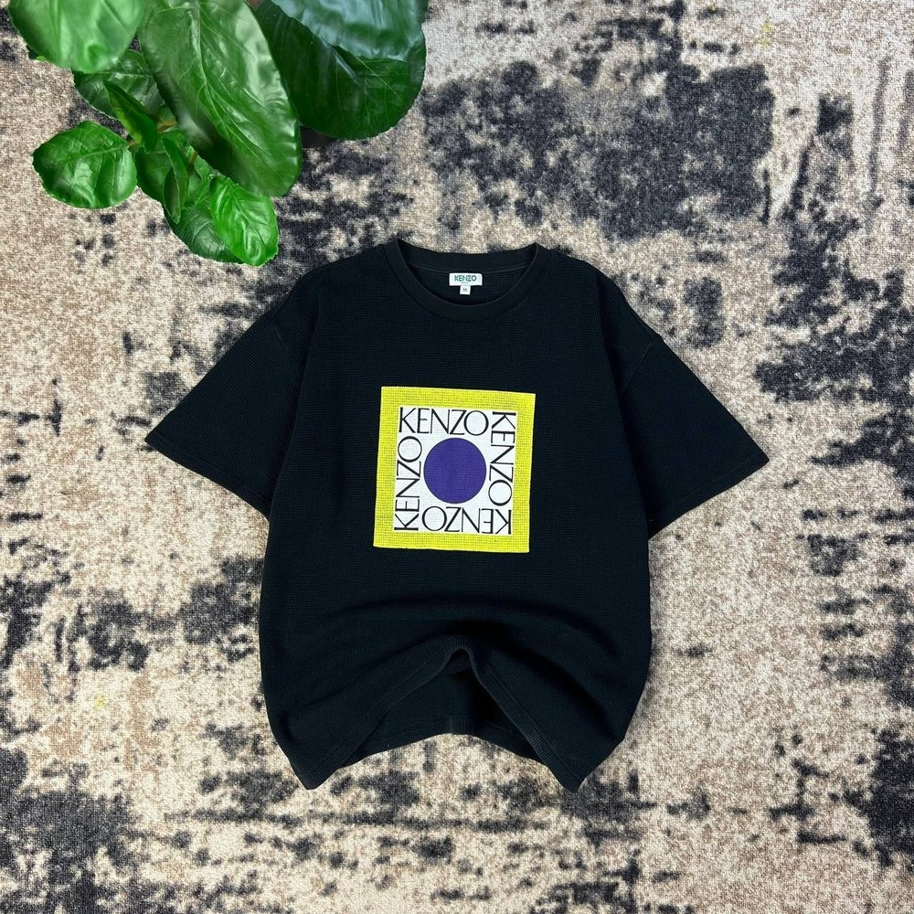 Kenzo Vintage Big Box Logo Waffle T-Shirt 1TS105 Designer Textured Tee