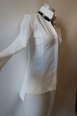 WOMENS CHRISTINA MAKOWSKY CREAM BLACK RHINESTONE COLLAR BLOUSE S *