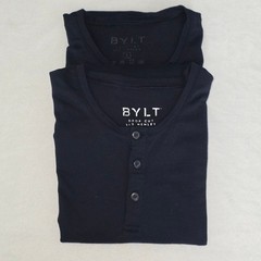 Lot of 2 BYLT Drop Cut Button Henley Long Sleeve Shirt Navy Blue Size Small