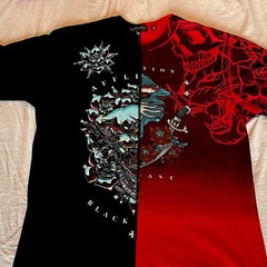 Affliction Black Label Men/Unisex Skull Graphic T-Shirt Black/Red Crew Neck XL