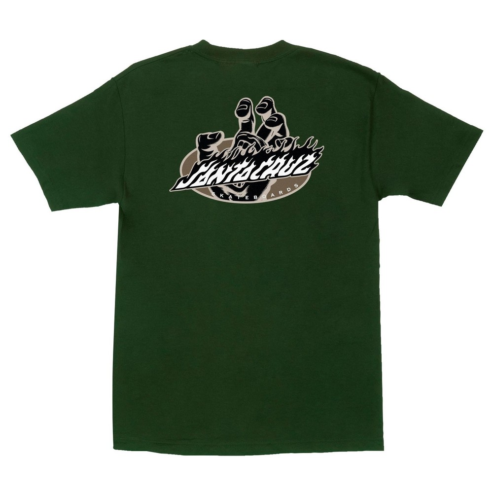 Santa Cruz SCREAMING FIRE OVAL Skateboard T Shirt FOREST
