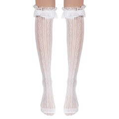 Lace Knee High Socks, Thigh High Stocking with Lace Trim, White Laces Socks W…
