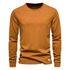 Solid Color Cotton T Shirt Men Casual O-neck Long Sleeved Mens Tshirts
