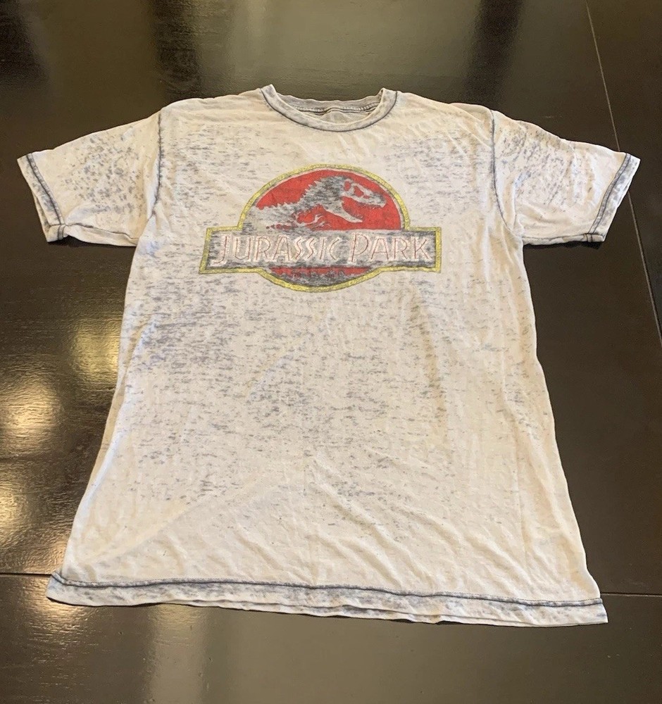 JURASSIC PARK Men’s Gray Tee Poly Cotton Blend T Shirt Lightweight Sheer Med / L