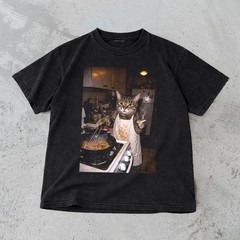 Funny Cat T-Shirt Retro Cooking Cat Meme Graphic Tee Unisex