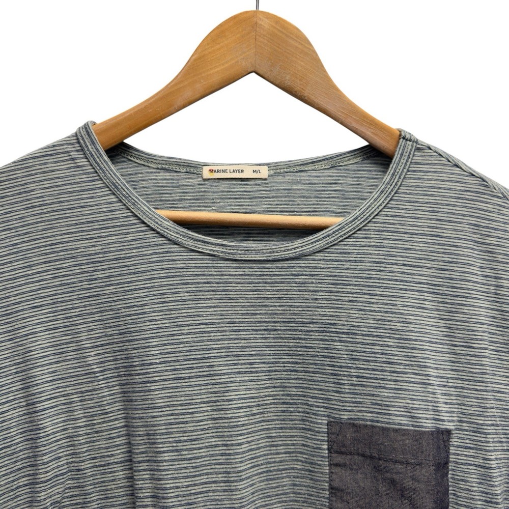 Marine Layer Men’s Sz M/L Blue Striped Round Neck Cotton/Polyester/Rayon T-Shirt
